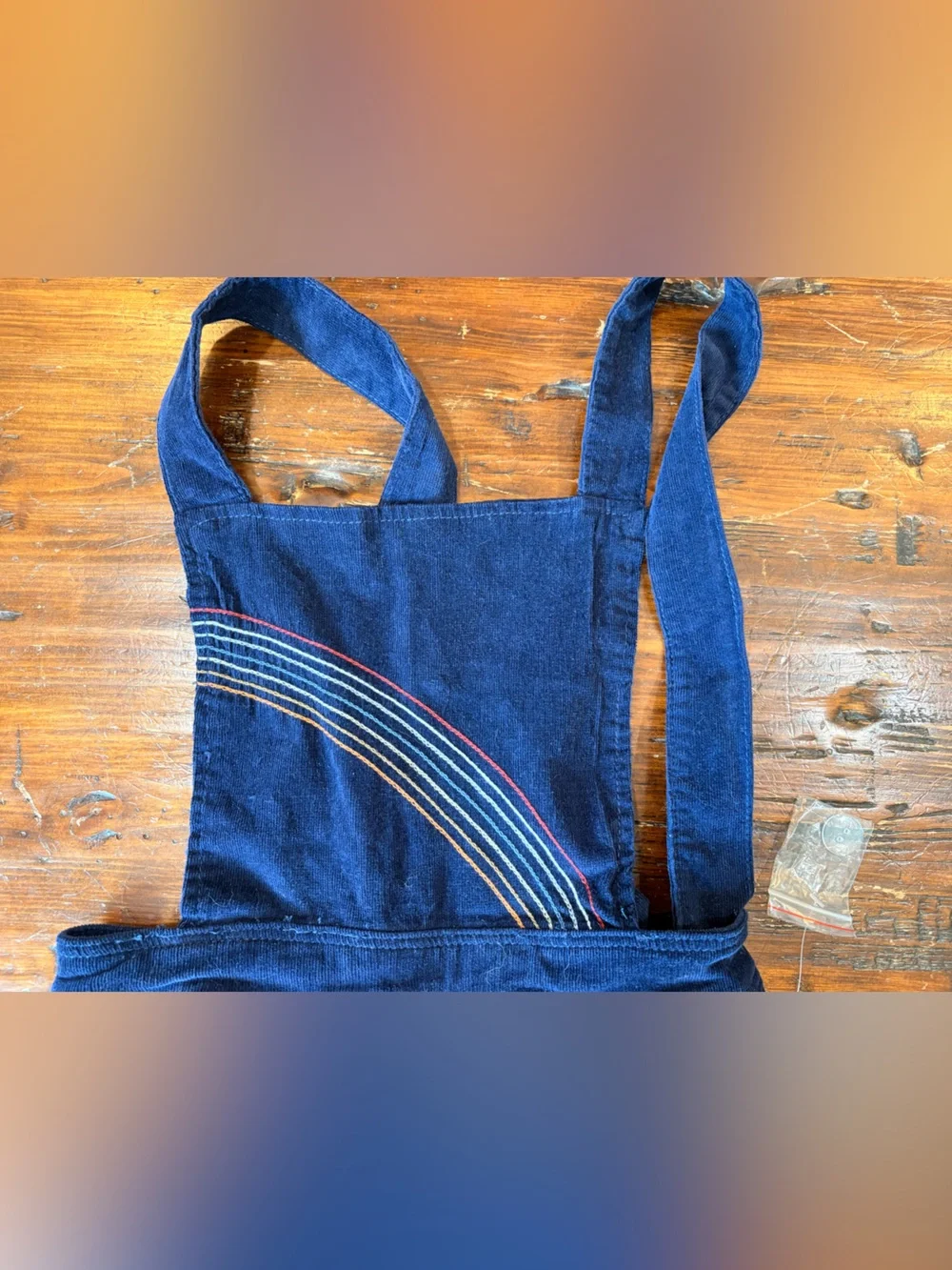New with Tags ModCloth Navy Blue Corduroy Pinafore Dress with Rainbow Stitching